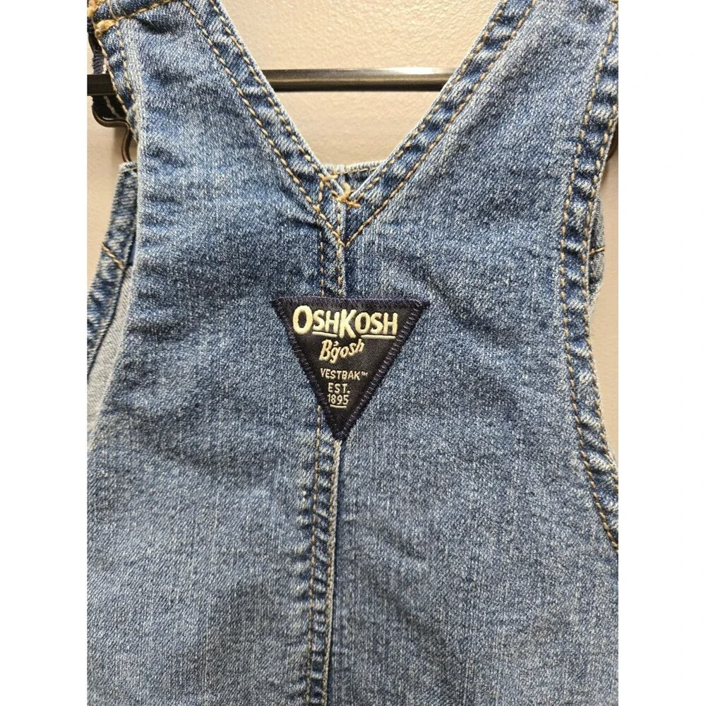 Oshkosh Overall Pants Striped Adjustable Straps Denim Jean Blue Toddler Boys 18m